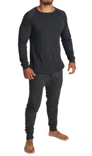 2pcs Set Mens Merino Wool Blend Long Sleeve Thermal Top & Long Johns Pants Underwear - Black - S