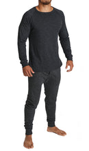 2pcs Set Mens Merino Wool Blend Long Sleeve Thermal Top & Long Johns Pants Underwear - Black - S