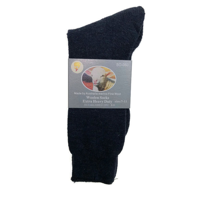6 Pairs Merino Wool Blend Woolen Work Socks Hiking Heavy Duty Warm Thermal Bulk - Navy - 11-14