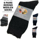 6 Pairs Merino Wool Blend Woolen Work Socks Hiking Heavy Duty Warm Thermal Bulk - Navy - 11-14