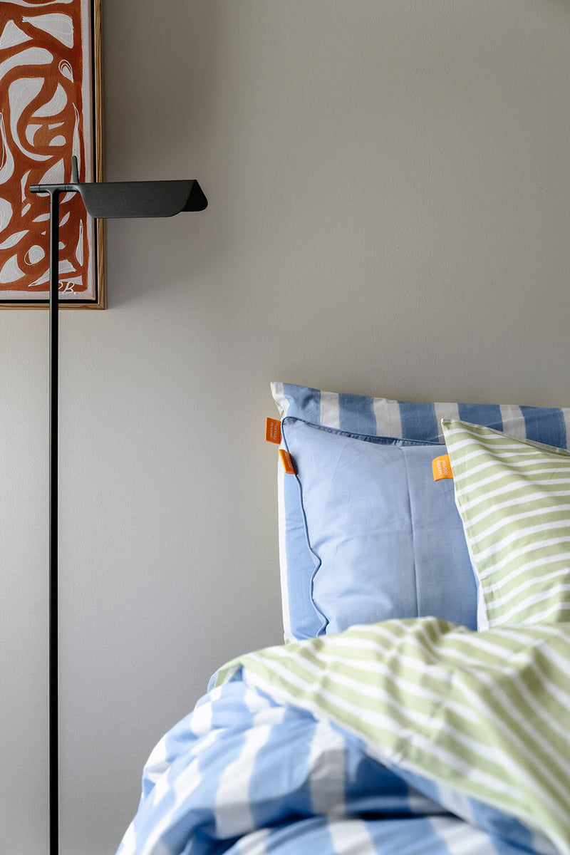 100% Cotton Duvet Quilt Cover Set w/ 2 Pillow Cases in Reversible Blue/Green/White Stripe - King