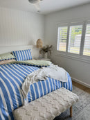 100% Cotton Duvet Quilt Cover Set w/ 2 Pillow Cases in Reversible Blue/Green/White Stripe - King
