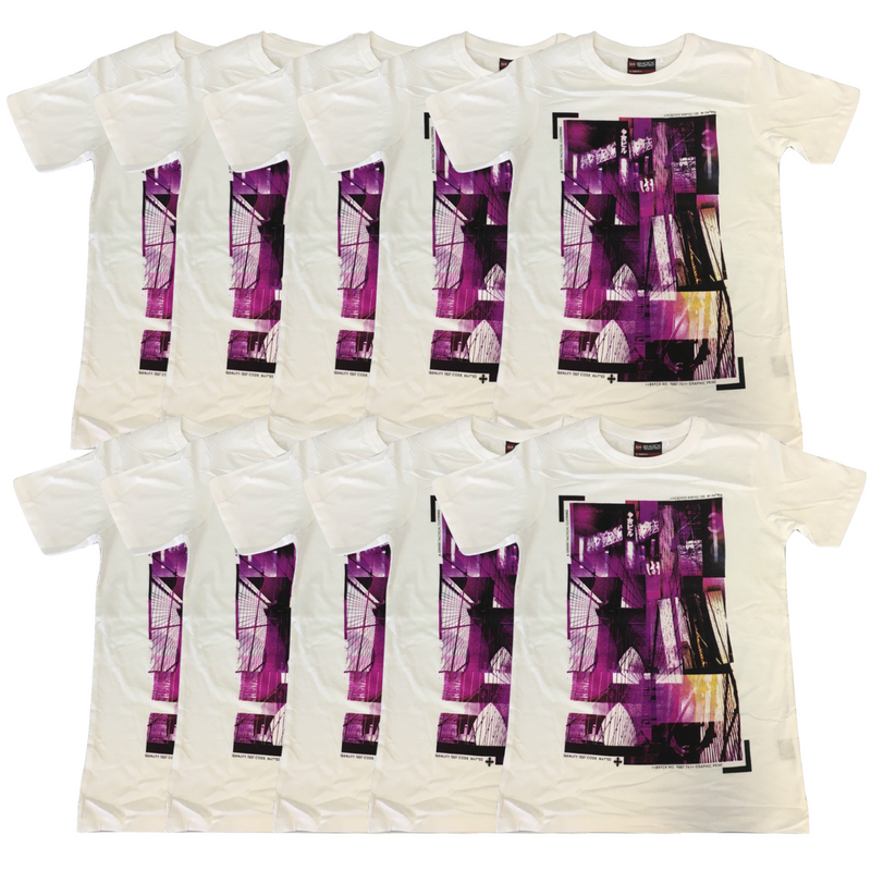 10x 100% Cotton T-Shirt with Print Design Slim Fit Basic Tee Top XS-XXL BULK - White - S