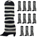 12x LEG WARMERS Knitted Womens Costume Neon Dance Party Knit 80s BULK - Black/White Stripe