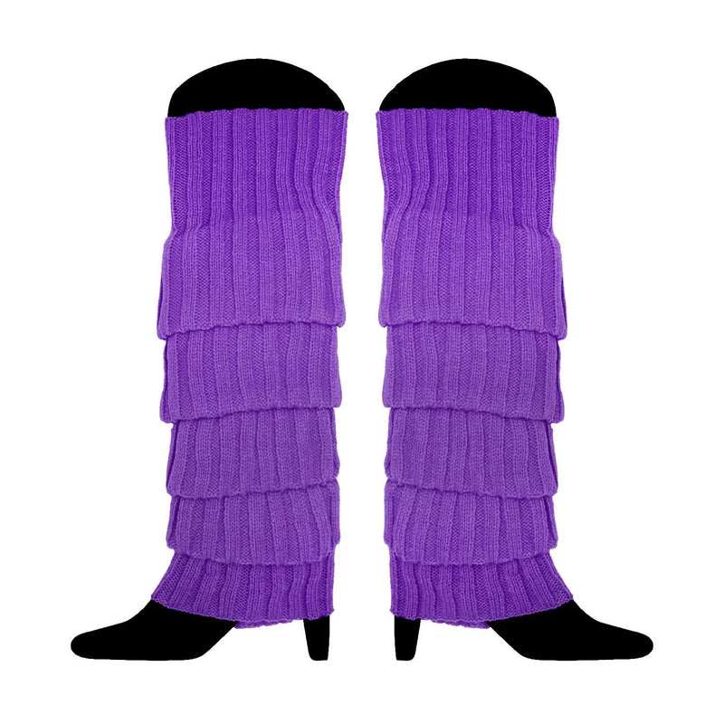 12x LEG WARMERS Knitted Womens Costume Neon Dance Party Knit 80s BULK - Purple