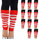 12x LEG WARMERS Knitted Womens Costume Neon Dance Party Knit 80s BULK - Red/White Stripe