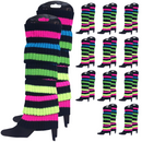 12x LEG WARMERS Knitted Womens Costume Neon Dance Party Knit 80s BULK - Rainbow with Black Stripe