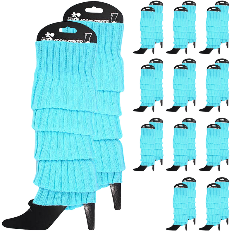 12x LEG WARMERS Knitted Womens Costume Neon Dance Party Knit 80s BULK - Sky Blue