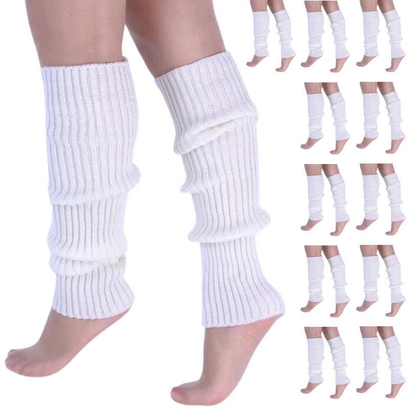 12x LEG WARMERS Knitted Womens Costume Neon Dance Party Knit 80s BULK - White