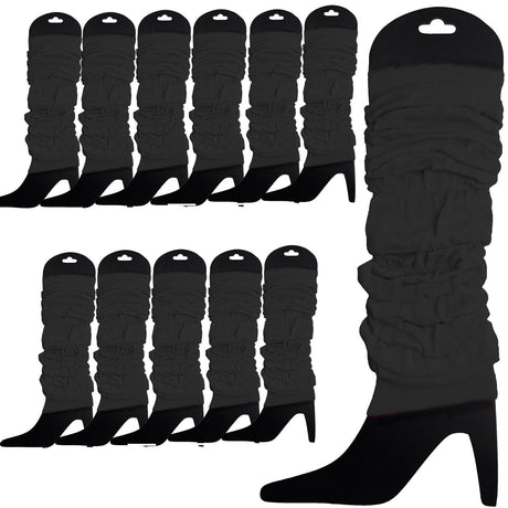 12 LEG WARMERS Knitted Womens Neon Party Knit Ankle Fluro Dance Costume 80s BULK - Black
