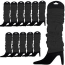 12 LEG WARMERS Knitted Womens Neon Party Knit Ankle Fluro Dance Costume 80s BULK - Black