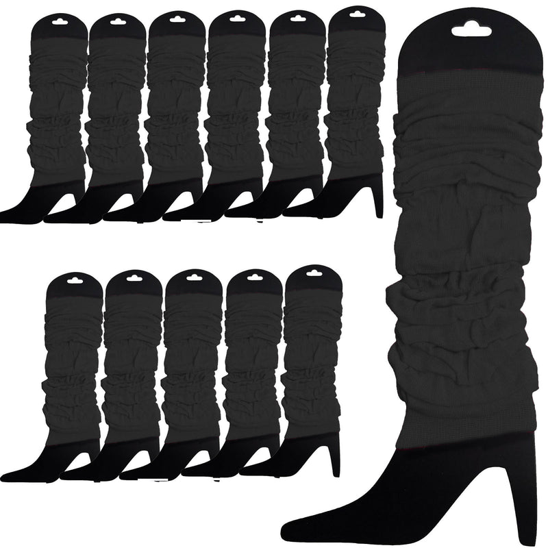 12 LEG WARMERS Knitted Womens Neon Party Knit Ankle Fluro Dance Costume 80s BULK - Black