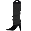 12 LEG WARMERS Knitted Womens Neon Party Knit Ankle Fluro Dance Costume 80s BULK - Black