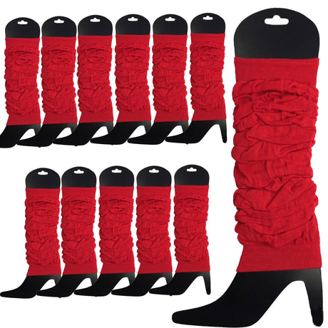 12 LEG WARMERS Knitted Womens Neon Party Knit Ankle Fluro Dance Costume 80s BULK - Red
