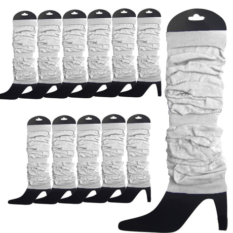 12 LEG WARMERS Knitted Womens Neon Party Knit Ankle Fluro Dance Costume 80s BULK - White