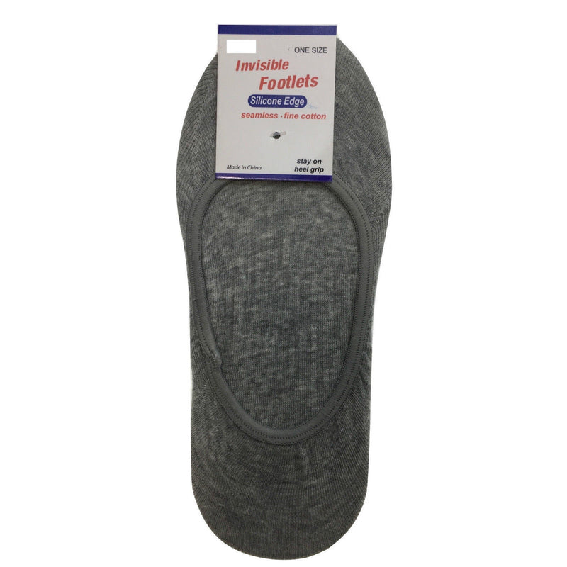 1x NO SHOW COTTON SOCKS Non Slip Heel Grip Low Cut Invisible Footlet Seamless - Grey - 2-8