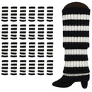 24x Womens Leg Warmers Disco Winter Knit Dance Party Crochet Legging Socks Costume - Black/White Stripe