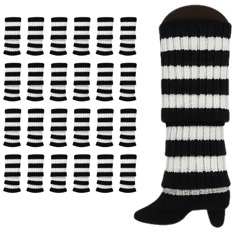24x Womens Leg Warmers Disco Winter Knit Dance Party Crochet Legging Socks Costume - Black/White Stripe