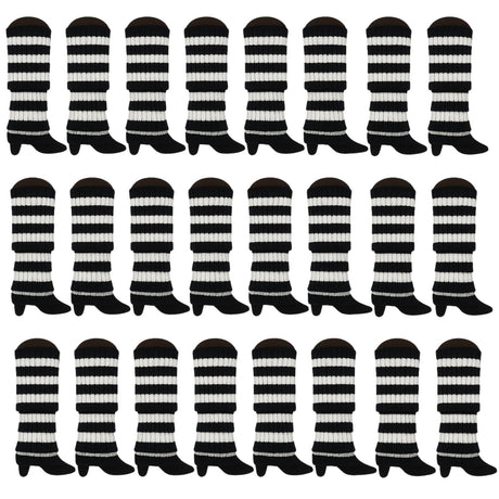 24x Womens Leg Warmers Disco Winter Knit Dance Party Crochet Legging Socks Costume - Black/White Stripe