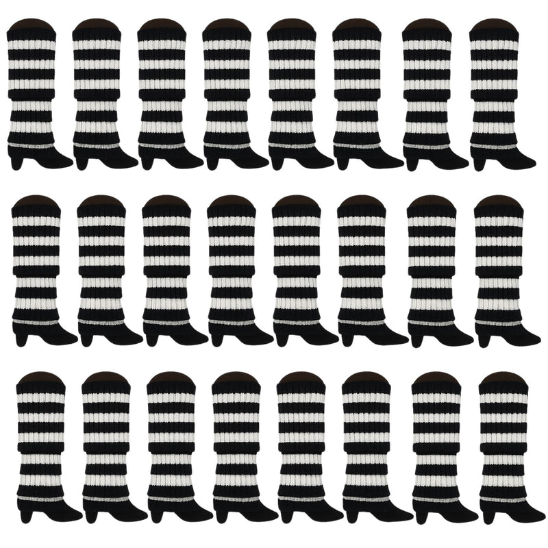 24x Womens Leg Warmers Disco Winter Knit Dance Party Crochet Legging Socks Costume - Black/White Stripe