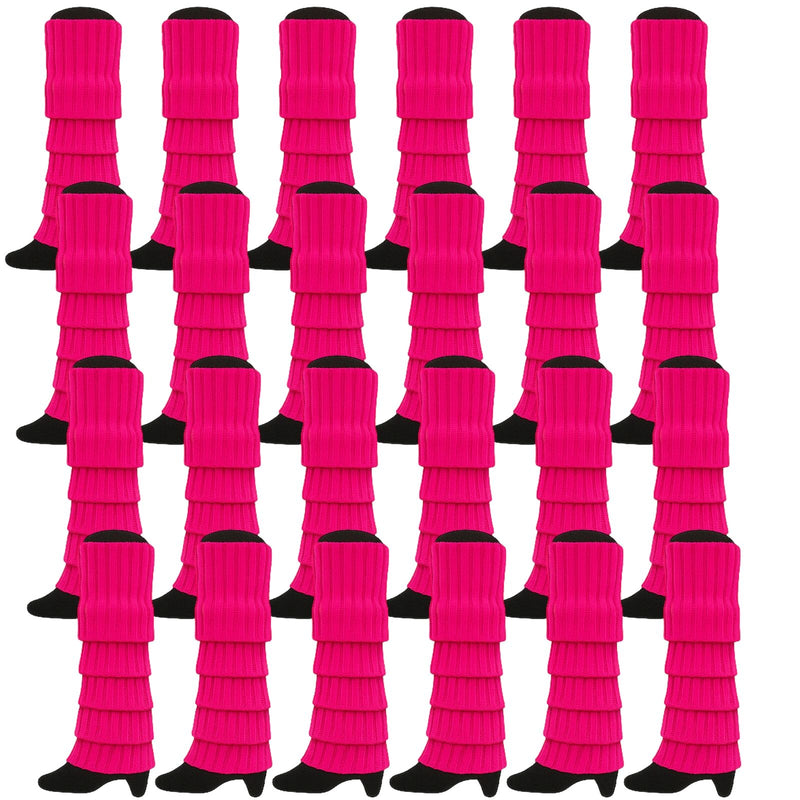 24x Womens Leg Warmers Disco Winter Knit Dance Party Crochet Legging Socks Costume - Hot Pink