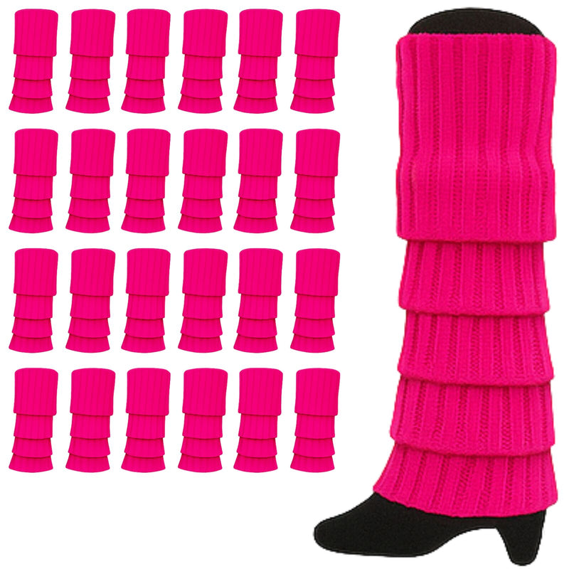 24x Womens Leg Warmers Disco Winter Knit Dance Party Crochet Legging Socks Costume - Hot Pink