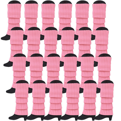 24x Womens Leg Warmers Disco Winter Knit Dance Party Crochet Legging Socks Costume - Light Pink