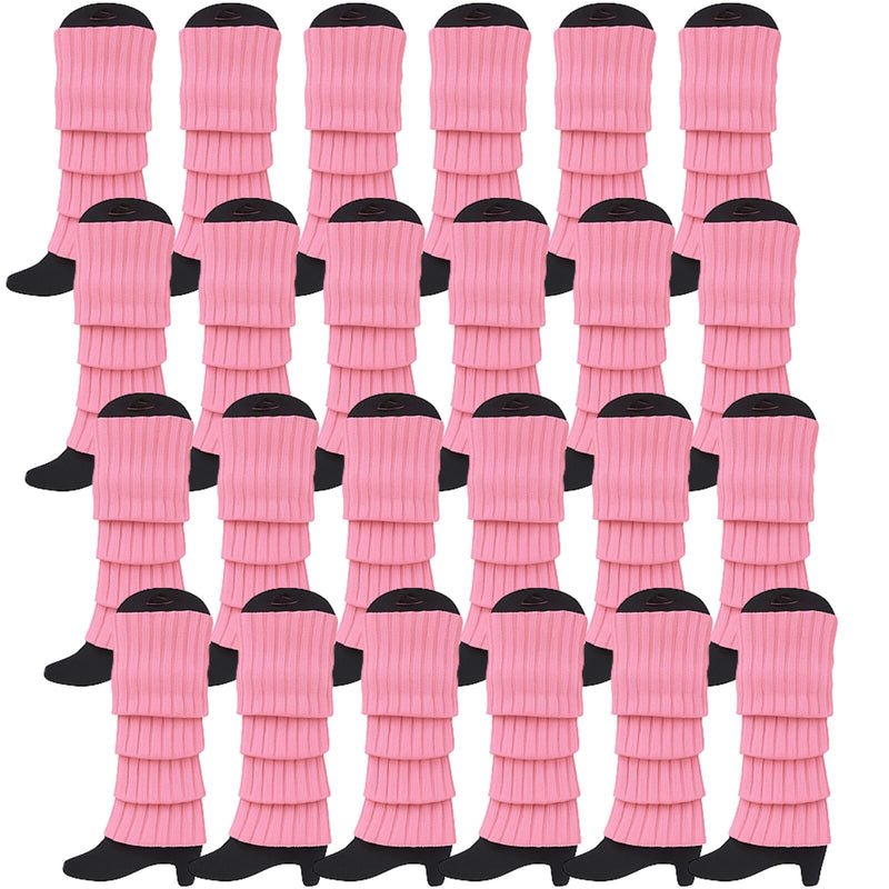 24x Womens Leg Warmers Disco Winter Knit Dance Party Crochet Legging Socks Costume - Light Pink