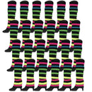 24x Womens Leg Warmers Disco Winter Knit Dance Party Crochet Legging Socks Costume - Rainbow with Black Stripe