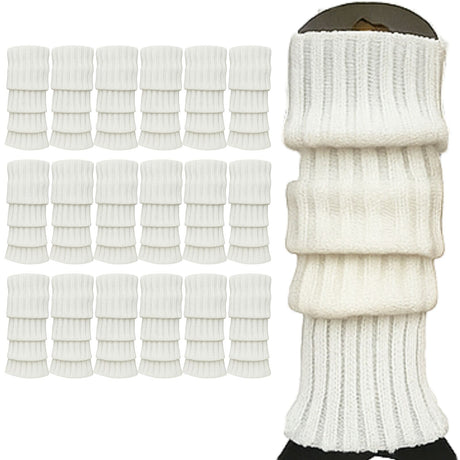 24x Womens Leg Warmers Disco Winter Knit Dance Party Crochet Legging Socks Costume - White