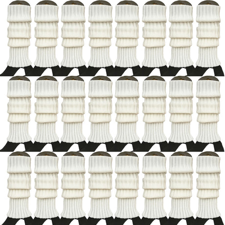 24x Womens Leg Warmers Disco Winter Knit Dance Party Crochet Legging Socks Costume - White