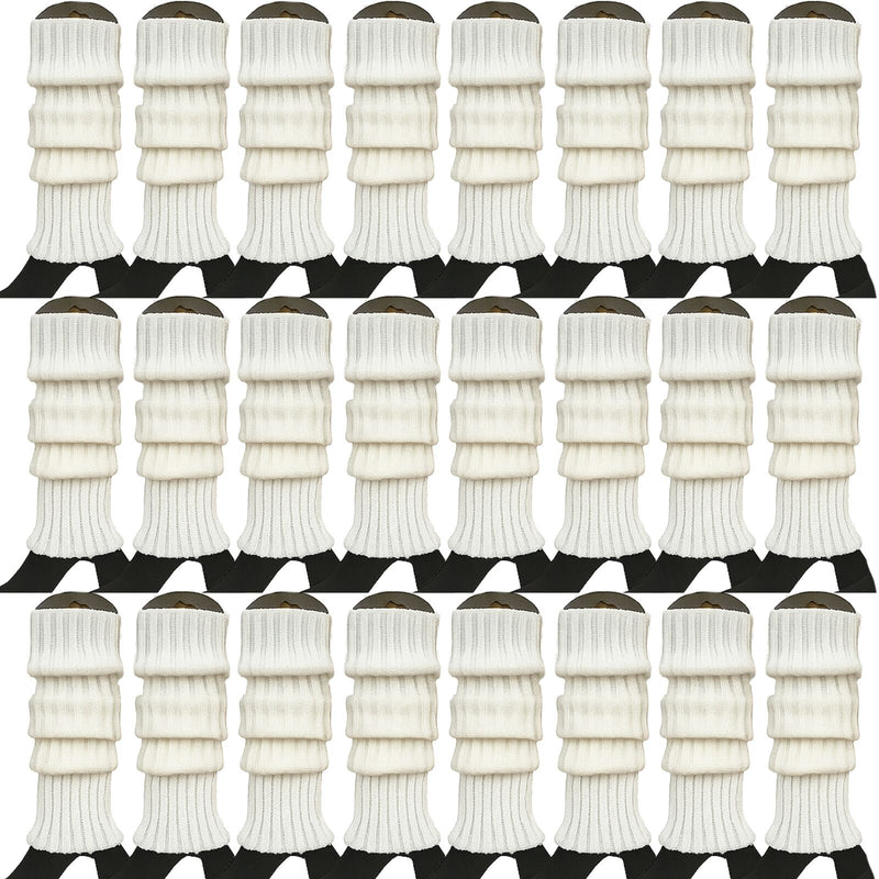 24x Womens Leg Warmers Disco Winter Knit Dance Party Crochet Legging Socks Costume - White