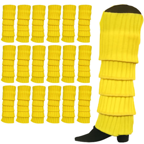 24x Womens Leg Warmers Disco Winter Knit Dance Party Crochet Legging Socks Costume - Yellow