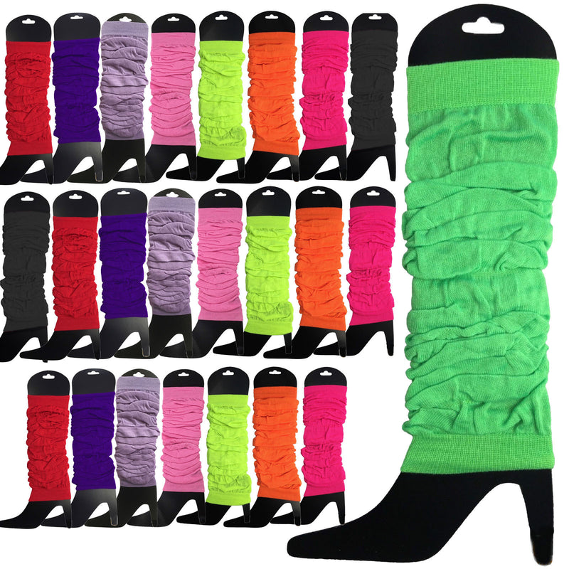 24 LEG WARMERS Knitted Womens Neon Party Knit Ankle Fluro Dance Costume 80s BULK - Assorted Pack