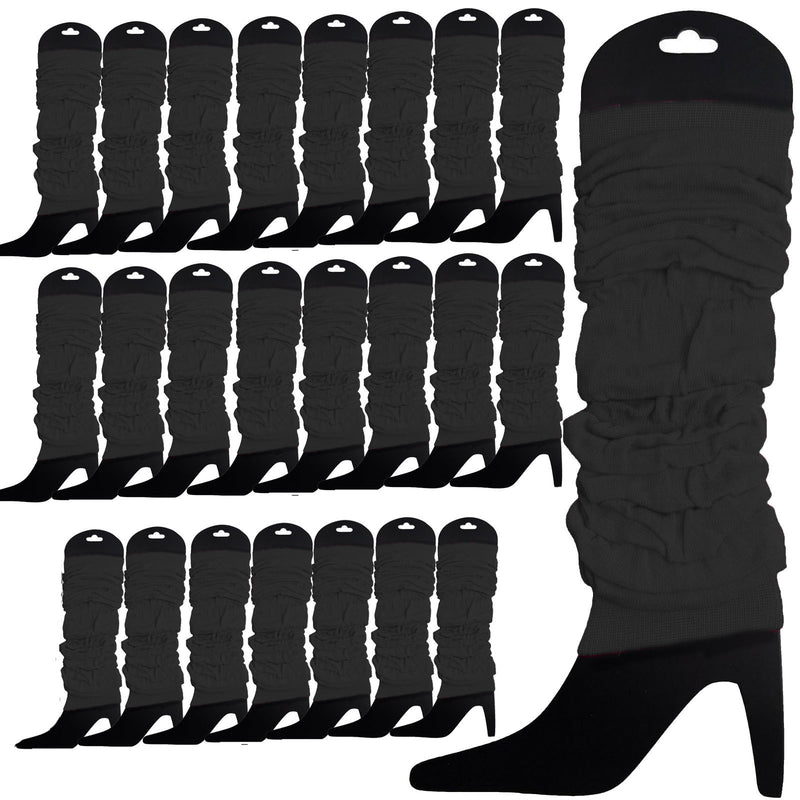24 LEG WARMERS Knitted Womens Neon Party Knit Ankle Fluro Dance Costume 80s BULK - Black