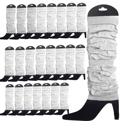 24 LEG WARMERS Knitted Womens Neon Party Knit Ankle Fluro Dance Costume 80s BULK - White