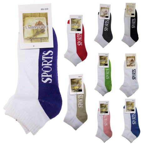 24x COTTON ANKLE SOCKS Sport Cushion Foot Low Cut Running - Assorted Colours Bulk - 11-14