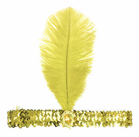 1920s FLAPPER HEADBAND Headpiece Feather Sequin Charleston Costume Gatsby Dance - Yellow