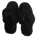 100% Sheepskin Moccasin Slippers Winter Genuine Scuffs Slip On Mens Womens - Black (with fur) - 8
