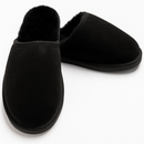 100% Sheepskin Moccasin Slippers Winter Genuine Scuffs Slip On Mens Womens - Black (without fur) - 9