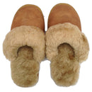 100% Sheepskin Moccasin Slippers Winter Genuine Scuffs Slip On Mens Womens - Chestnut (with fur) - 8