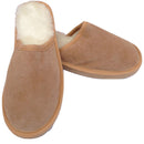100% Sheepskin Moccasin Slippers Winter Genuine Scuffs Slip On Mens Womens - Chestnut (without fur) - 10