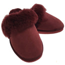 100% Sheepskin Moccasin Slippers Winter Genuine Scuffs Slip On Mens Womens - Red (with fur) - 7