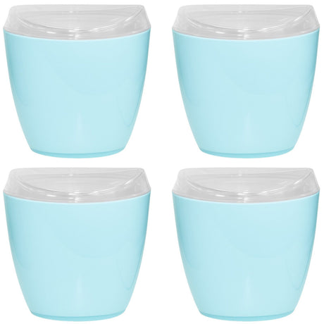 4x Oval Swing Top Waste Rubbish Bin Acrylic Lightweight Compact Bathroom Office in Blue