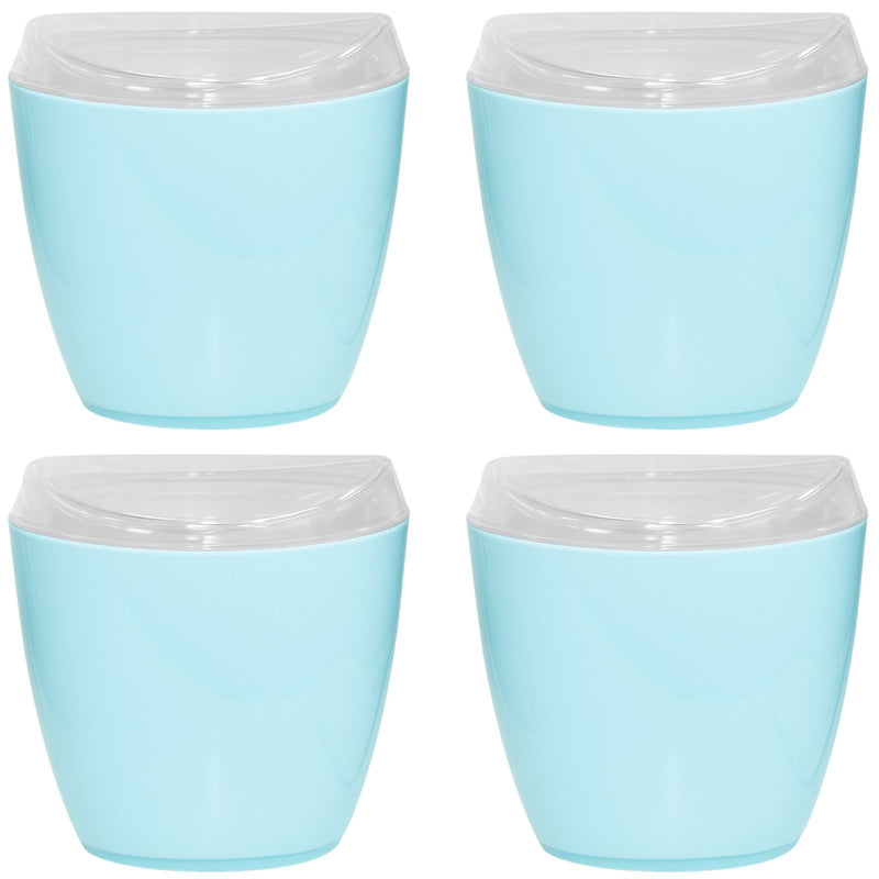 4x Oval Swing Top Waste Rubbish Bin Acrylic Lightweight Compact Bathroom Office in Blue