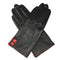 DENTS Ladies Kangaroo Leather Gloves Button Cuff Silk Lining - Black/Red - Small