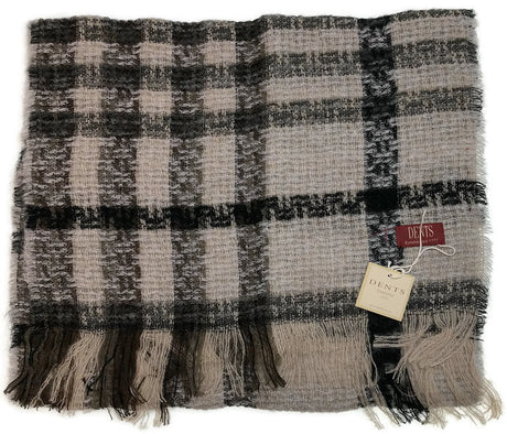 DENTS Check Open Weave Scarf Wool Blend Winter Warm MADE IN ITALY - Grey