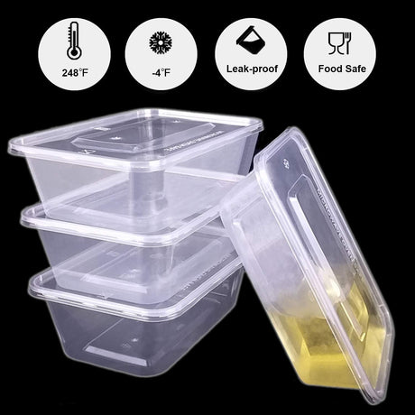 500pcs 350ml Reusable Food Containers Plastic Meal Prep Storage w/Lids - BPA Free
