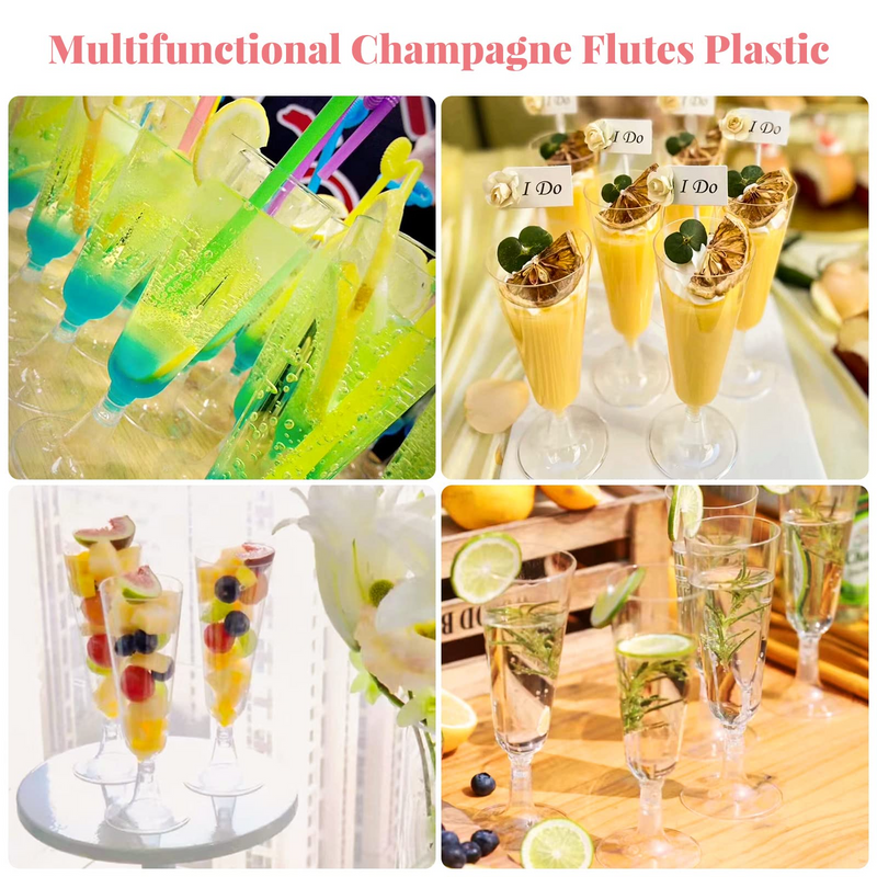 144x 150ml Premium Plastic Champagne Glasses Flutes Mimosa Bulk - Clear