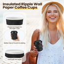360x Triple Wall Paper Coffee Cups w/Lids (8oz) Disposable Takeaway Bulk in Black
